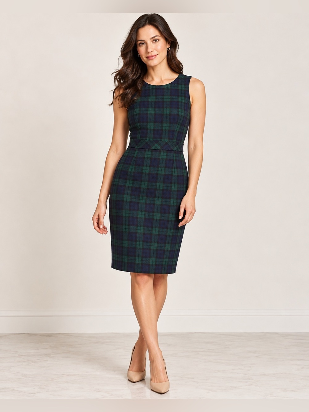J.Crew Black Watch Plaid Wool Blend Sleeveless Sheath Dress Size 0